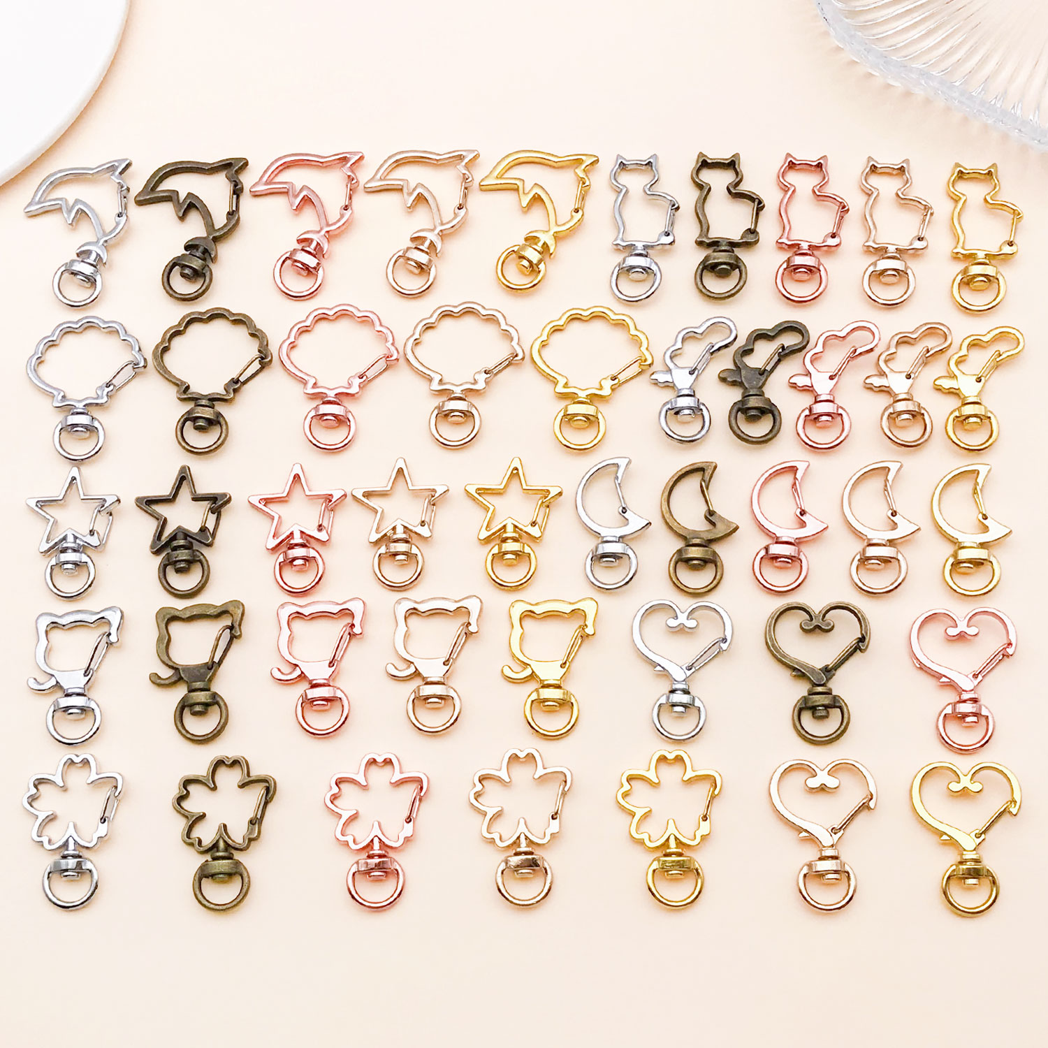 Pet Supplies Direct - 5 ピース/ロットハートスタームーン猫犬シェルイルカ花チャームロブスタークラスプフック DIY キーチェーンジュエリー作成用品