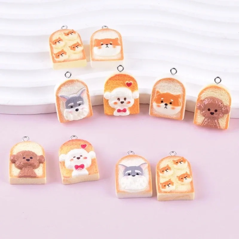 Pet Supplies Direct - 10 個かわいいトースト犬樹脂ペンダント漫画動物チャーム DIY クラフト用品イヤリングキーホルダーファッションジュエリー装飾
