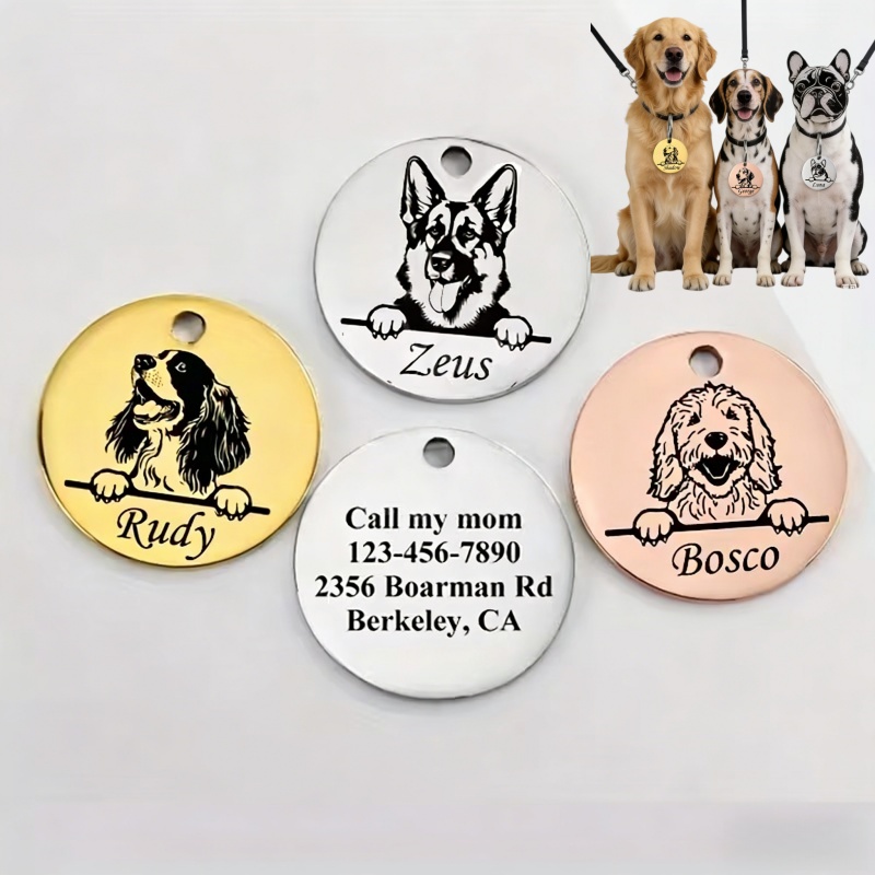Pet Supplies Direct - カスタムペット名入り子犬用迷子防止首輪 可愛い彫刻入りステンレス製タグ 犬猫用ネームタグ ペット用品 犬用アクセサリー