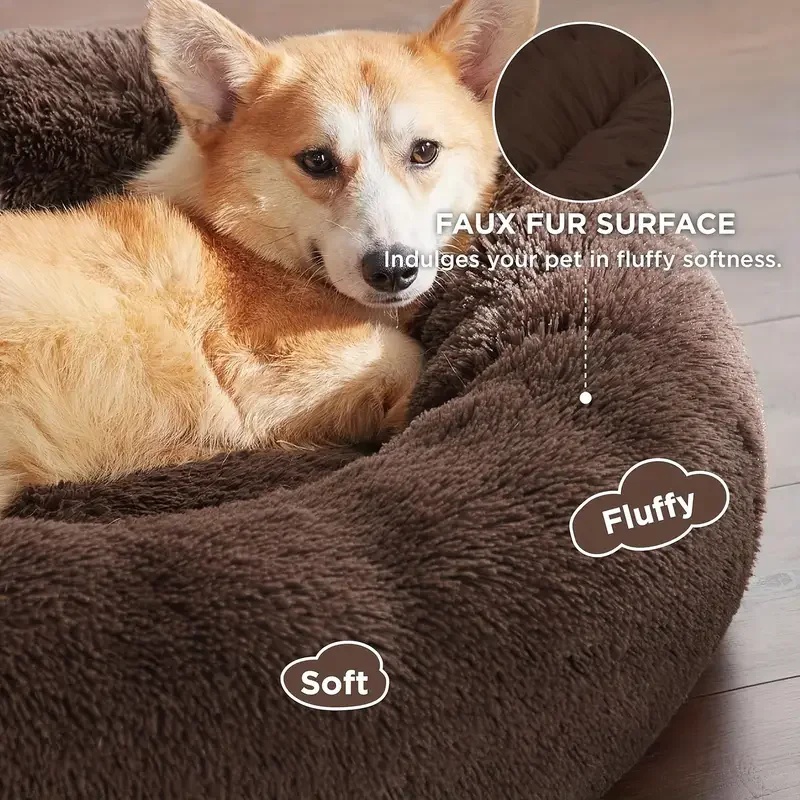 居心地の良い洗える丸型ペットベッド（猫・犬用）、柔らかいプラ - Calming Dog Bed のレビューと価格