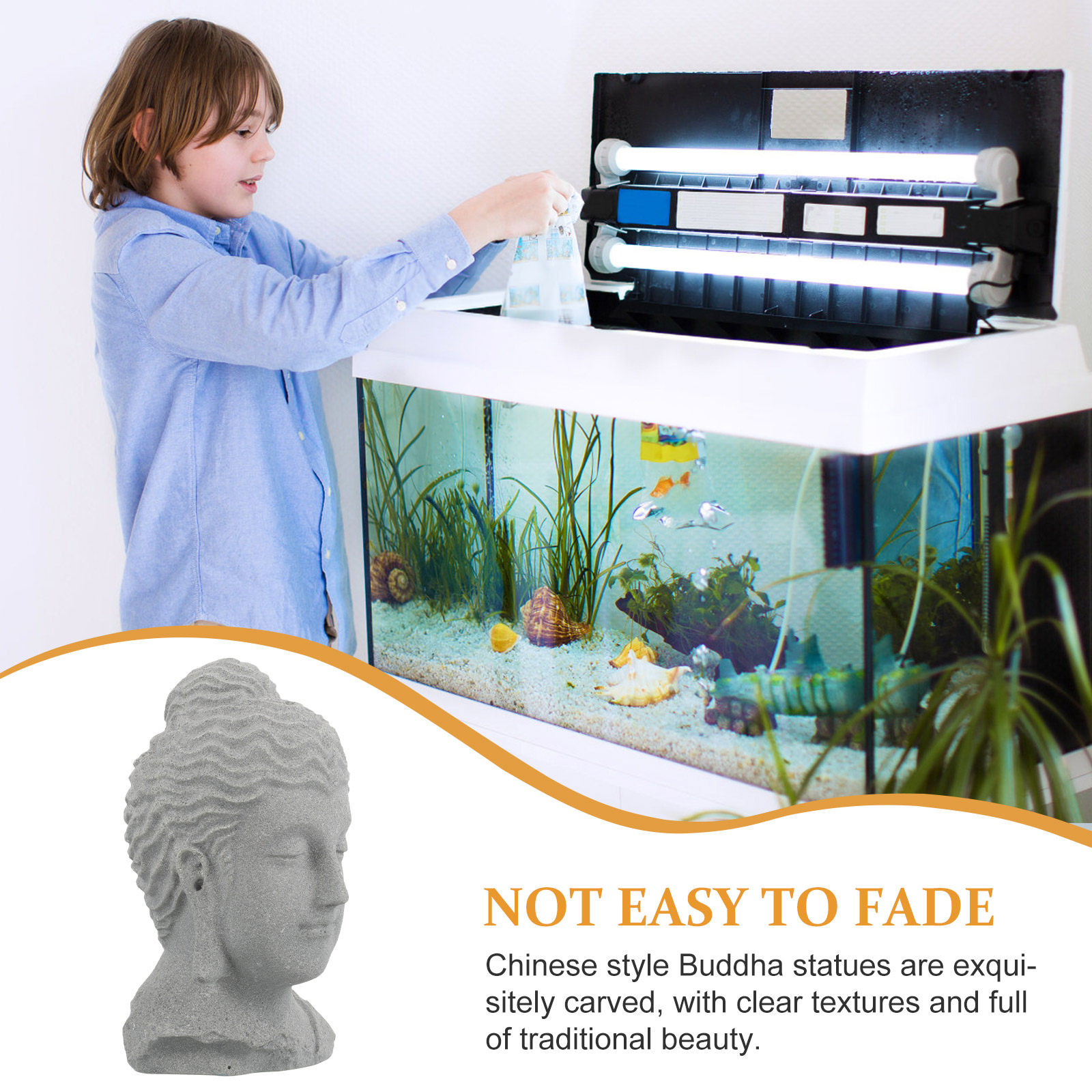 瞑想する仏像の置物、水槽や水槽の装飾、盆栽、デスクトップ、家 - Aquarium Fish Tank のレビューと価格