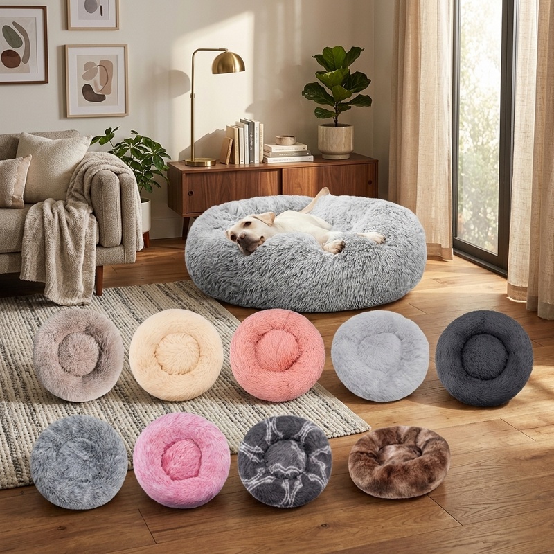 丸型ぬいぐるみ犬用ベッド 冬用暖かい猫用ベッド 洗えるペット - Calming Dog Bed のレビューと価格